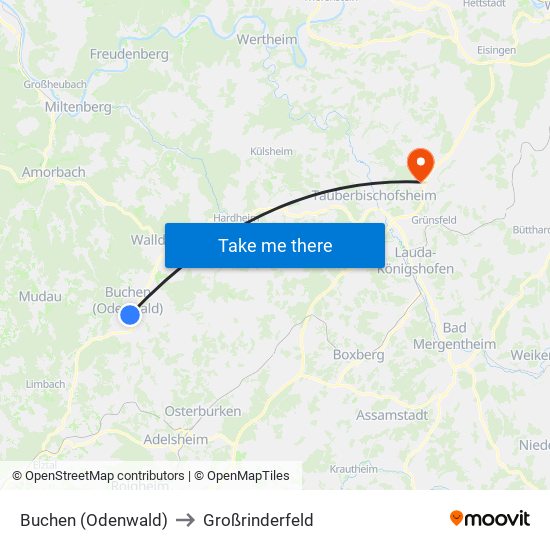 Buchen (Odenwald) to Großrinderfeld map