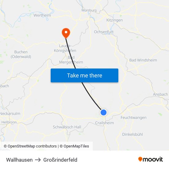 Wallhausen to Großrinderfeld map