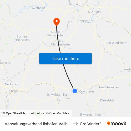 Verwaltungsverband Ilshofen-Vellberg to Großrinderfeld map