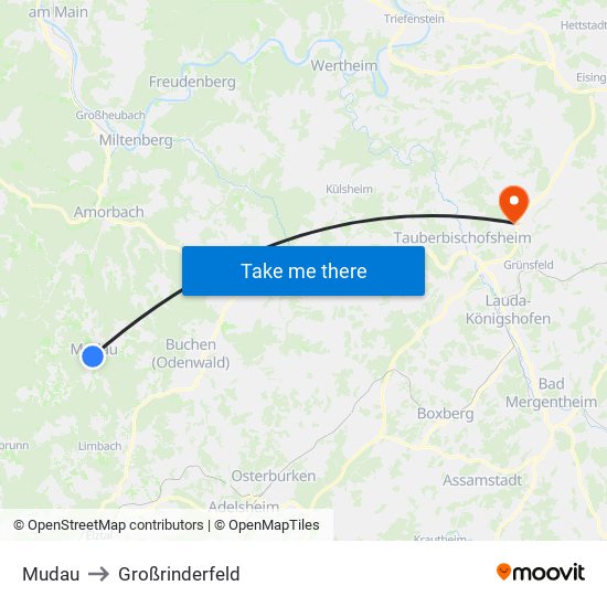 Mudau to Großrinderfeld map