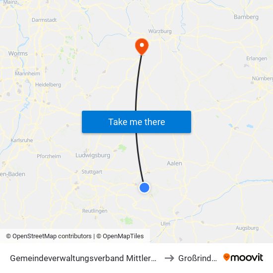 Gemeindeverwaltungsverband Mittleres Fils-Lautertal to Großrinderfeld map