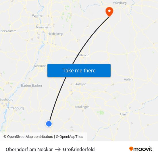 Oberndorf am Neckar to Großrinderfeld map