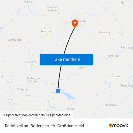 Radolfzell am Bodensee to Großrinderfeld map