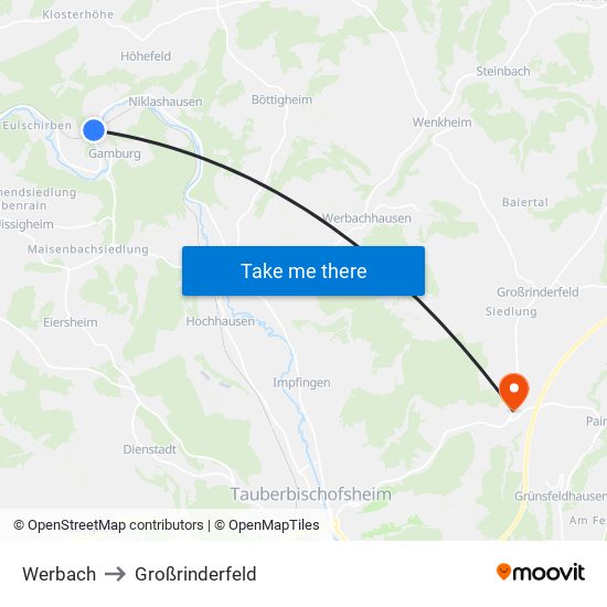 Werbach to Großrinderfeld map