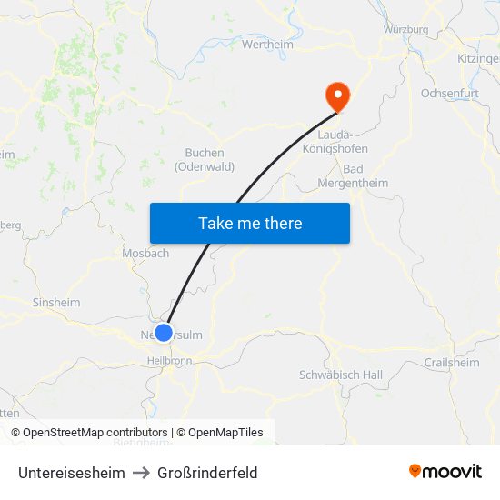 Untereisesheim to Großrinderfeld map