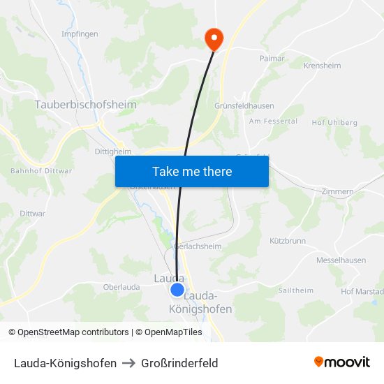 Lauda-Königshofen to Großrinderfeld map