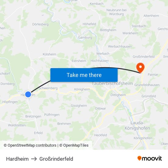 Hardheim to Großrinderfeld map