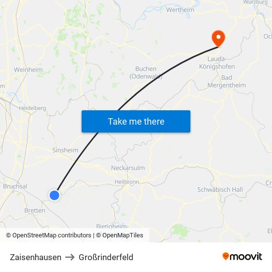 Zaisenhausen to Großrinderfeld map