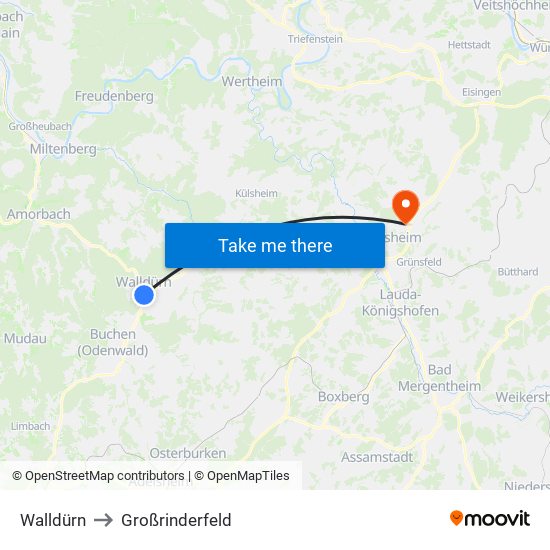 Walldürn to Großrinderfeld map