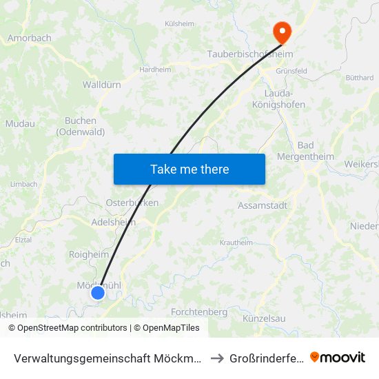 Verwaltungsgemeinschaft Möckmühl to Großrinderfeld map