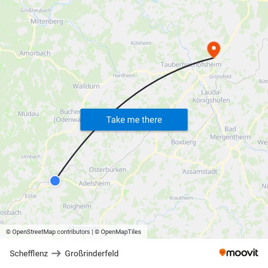 Schefflenz to Großrinderfeld map