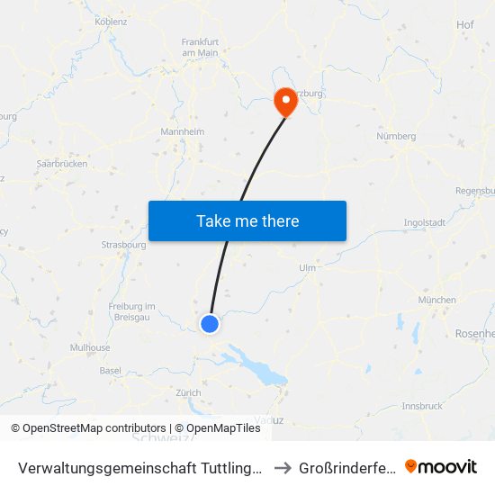 Verwaltungsgemeinschaft Tuttlingen to Großrinderfeld map