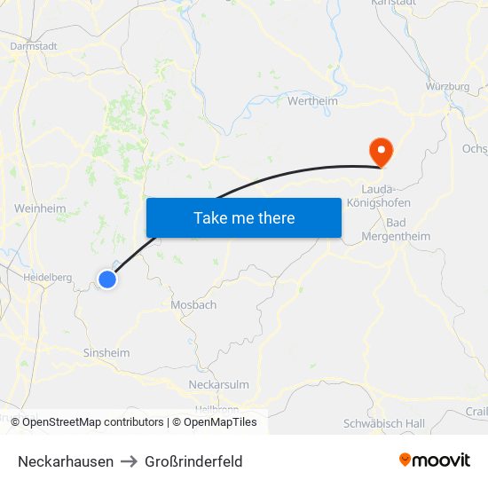 Neckarhausen to Großrinderfeld map