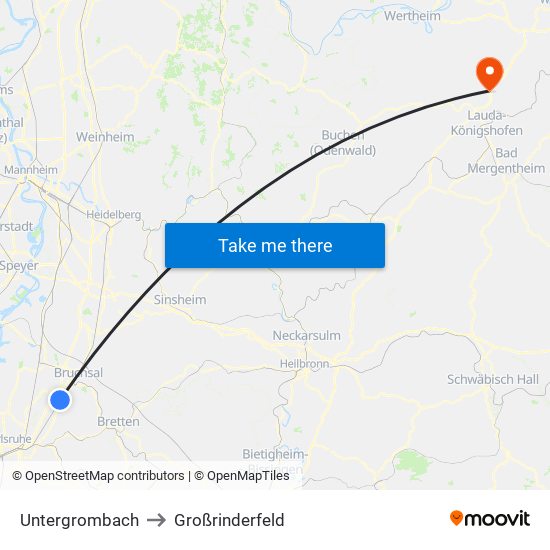 Untergrombach to Großrinderfeld map