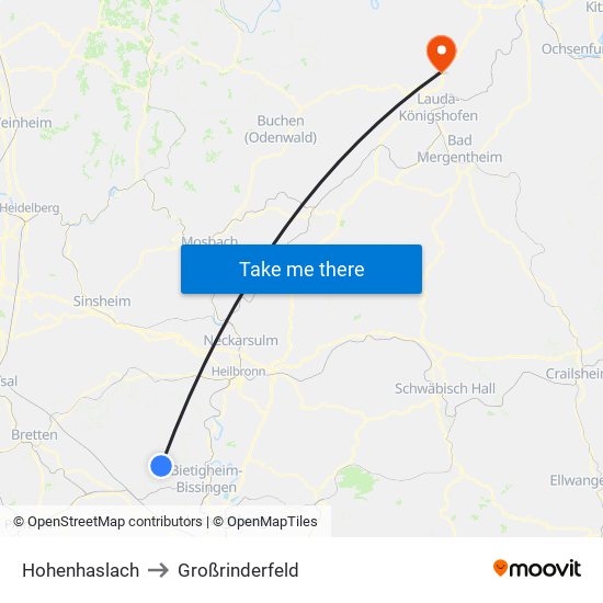 Hohenhaslach to Großrinderfeld map