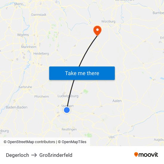 Degerloch to Großrinderfeld map