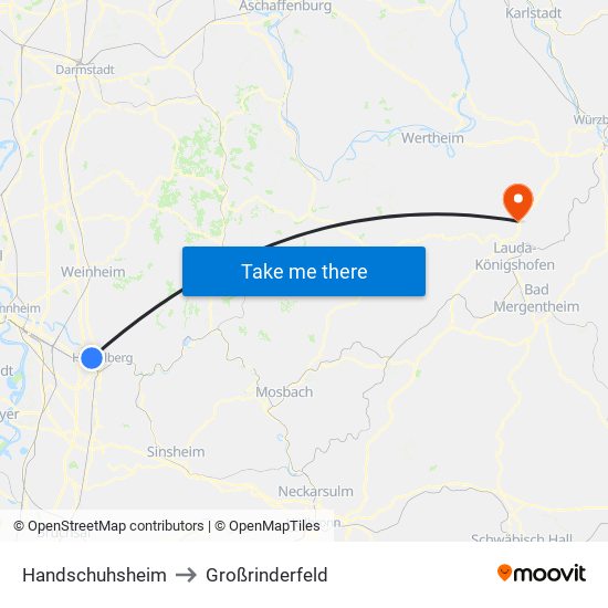 Handschuhsheim to Großrinderfeld map