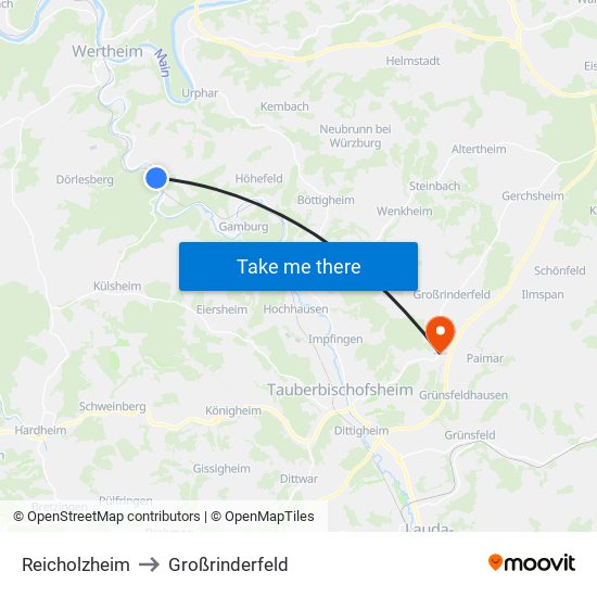 Reicholzheim to Großrinderfeld map