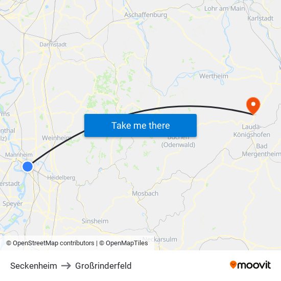 Seckenheim to Großrinderfeld map