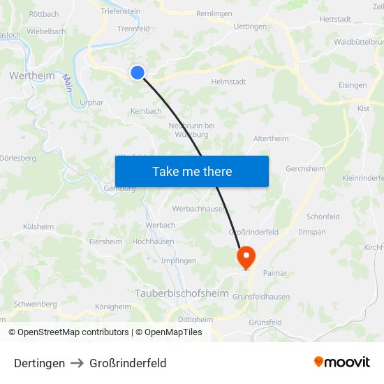 Dertingen to Großrinderfeld map