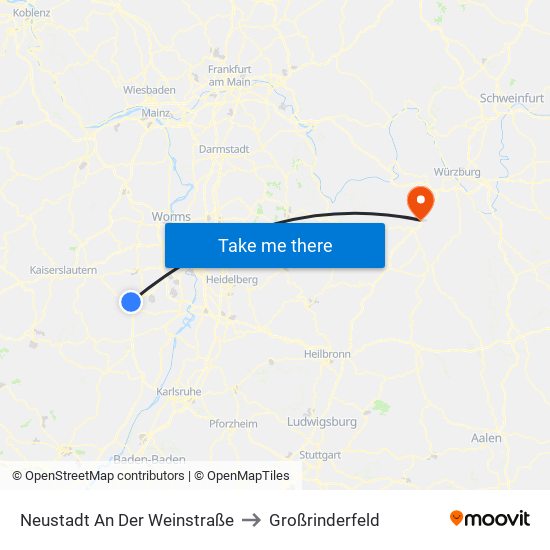 Neustadt An Der Weinstraße to Großrinderfeld map