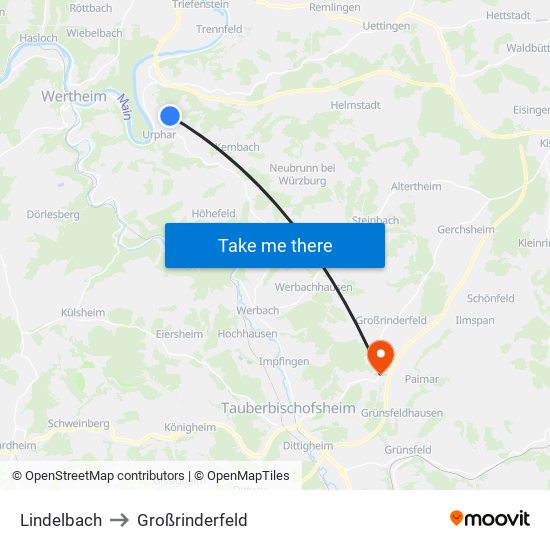 Lindelbach to Großrinderfeld map