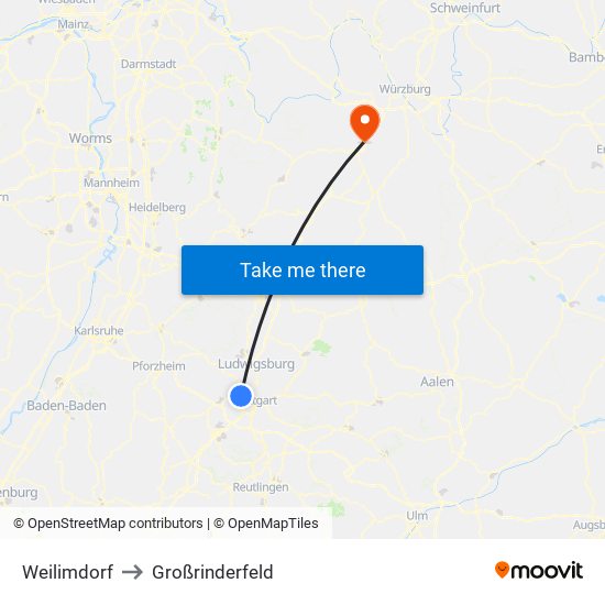 Weilimdorf to Großrinderfeld map