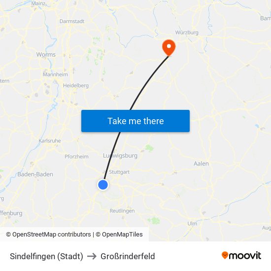 Sindelfingen (Stadt) to Großrinderfeld map