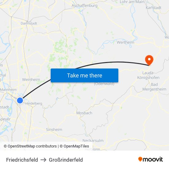 Friedrichsfeld to Großrinderfeld map