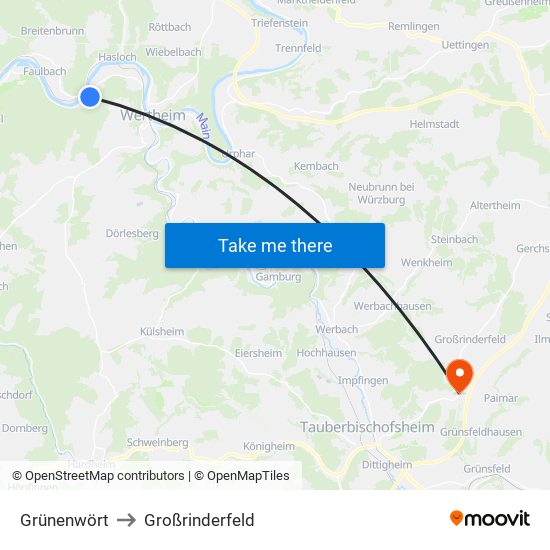 Grünenwört to Großrinderfeld map