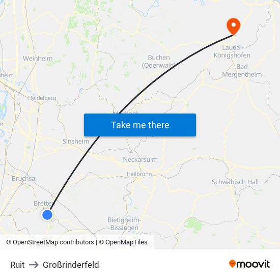 Ruit to Großrinderfeld map