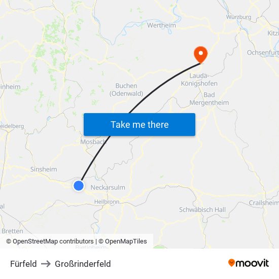 Fürfeld to Großrinderfeld map