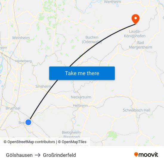 Gölshausen to Großrinderfeld map