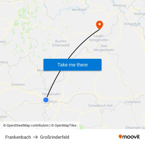 Frankenbach to Großrinderfeld map