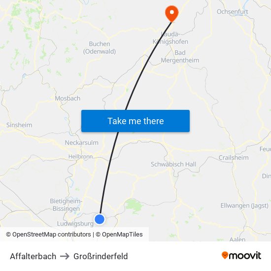 Affalterbach to Großrinderfeld map