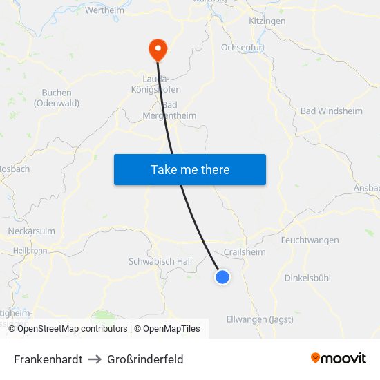 Frankenhardt to Großrinderfeld map