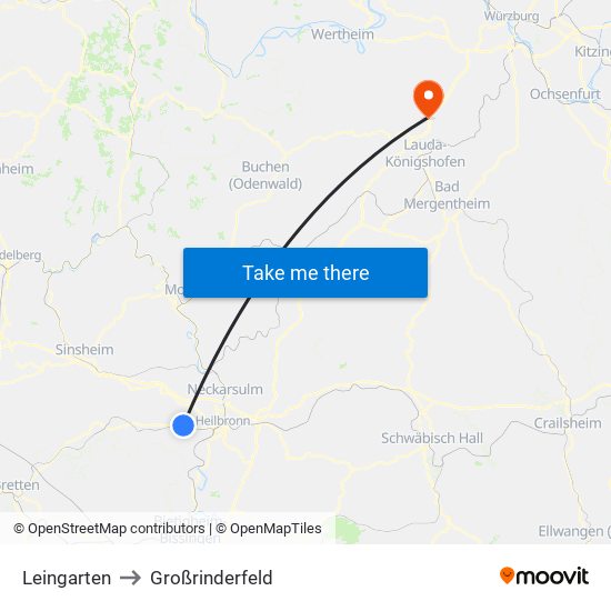 Leingarten to Großrinderfeld map