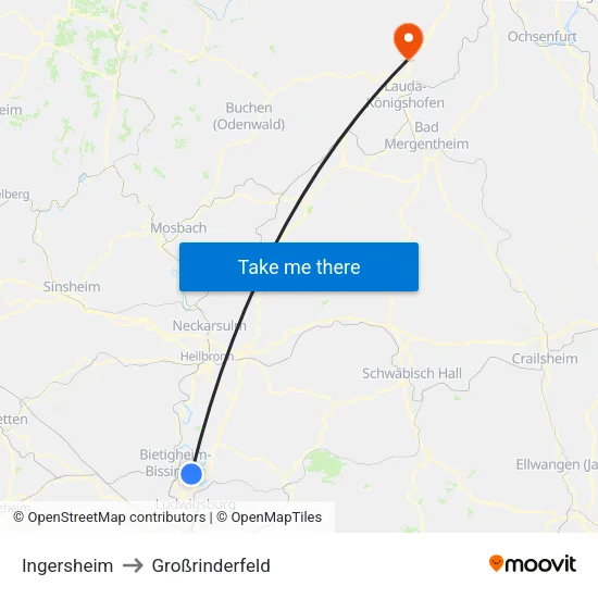 Ingersheim to Großrinderfeld map
