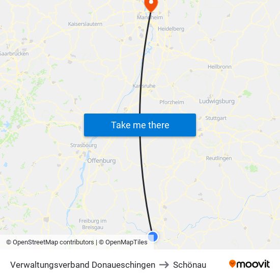 Verwaltungsverband Donaueschingen to Schönau map