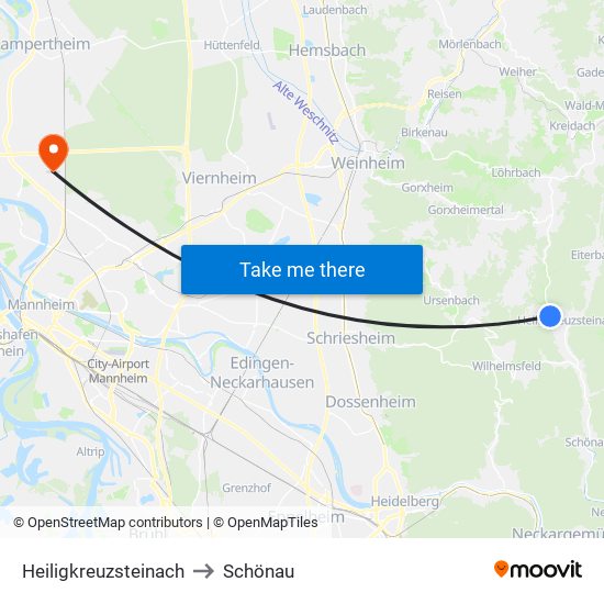 Heiligkreuzsteinach to Schönau map