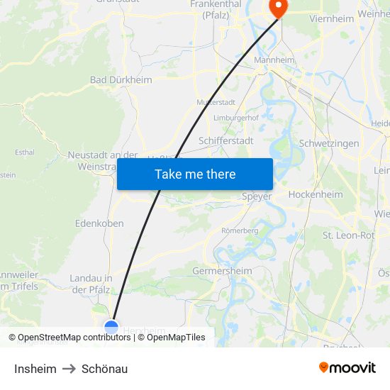 Insheim to Schönau map