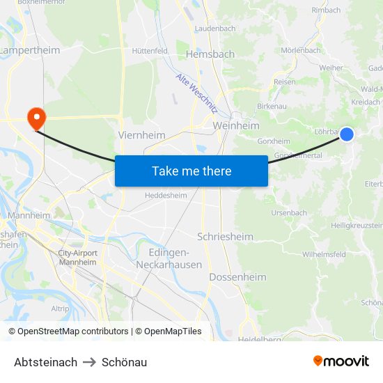 Abtsteinach to Schönau map