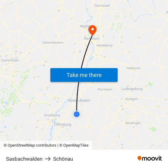 Sasbachwalden to Schönau map