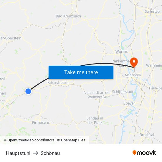 Hauptstuhl to Schönau map