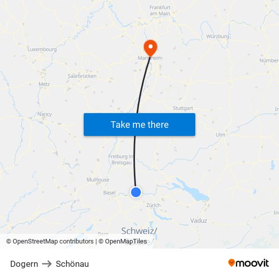 Dogern to Schönau map