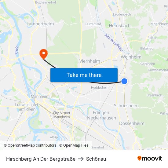 Hirschberg An Der Bergstraße to Schönau map