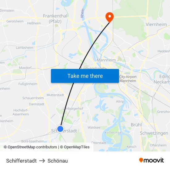 Schifferstadt to Schönau map