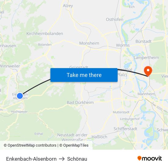 Enkenbach-Alsenborn to Schönau map