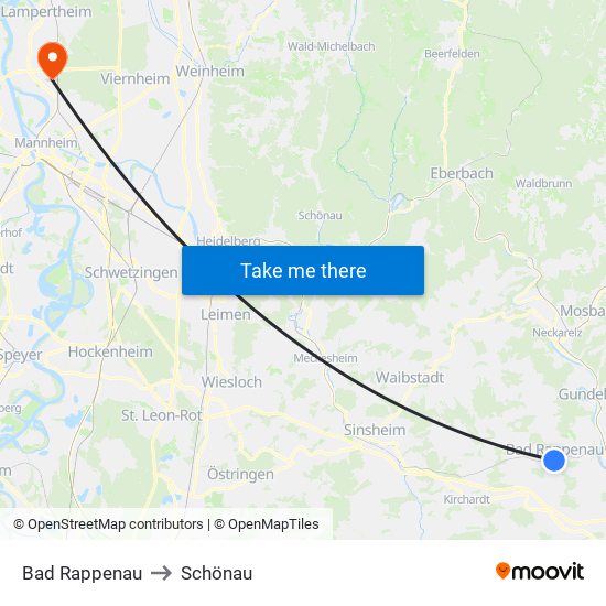 Bad Rappenau to Schönau map