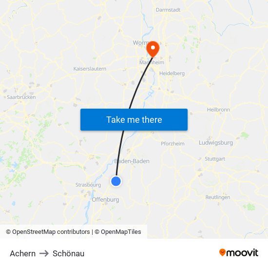 Achern to Schönau map